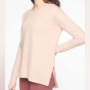 Athleta Coaster Luxe Recover Sweatshirt in Light Pink Stripe Size L